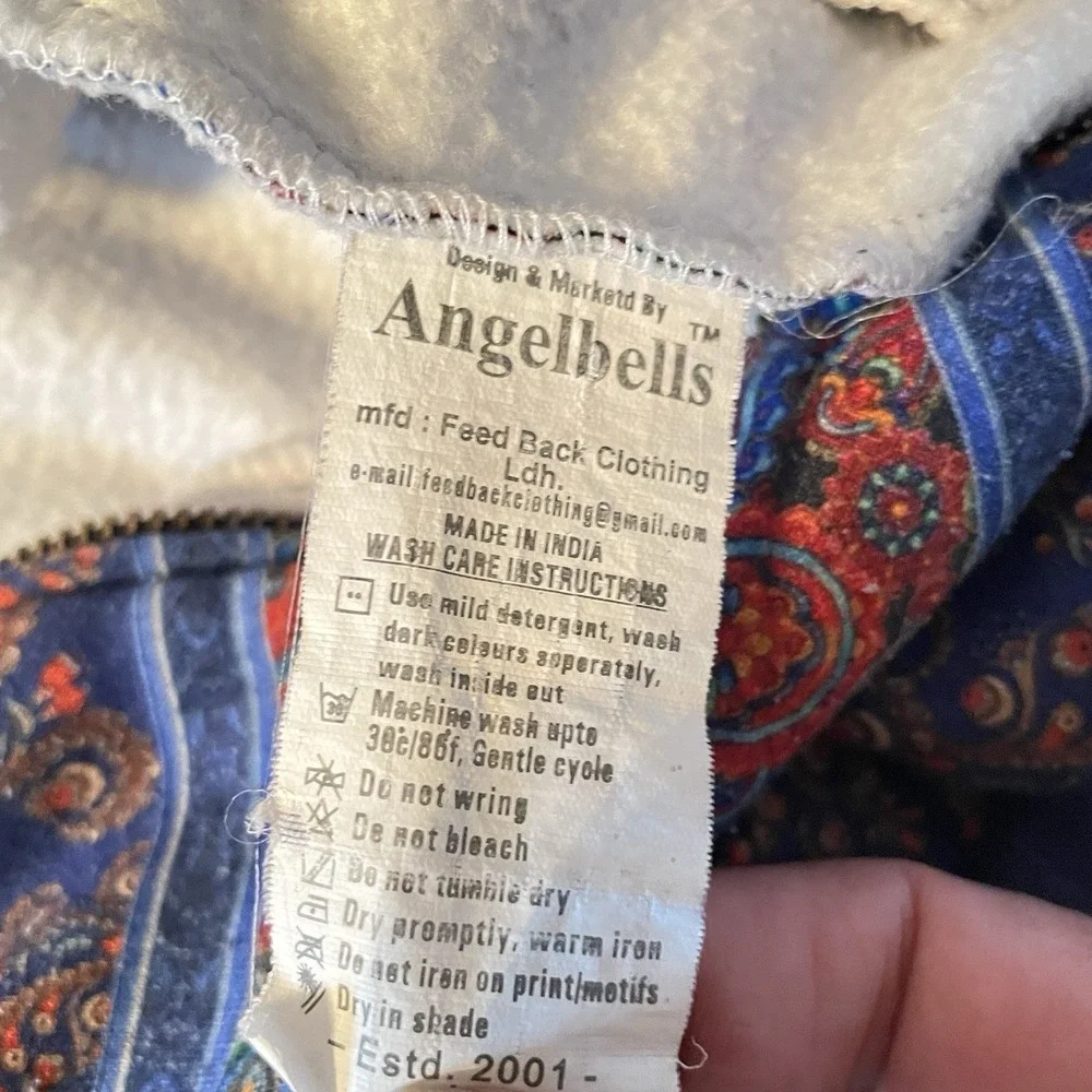 Angelbells Paisley Floral Zip Up Hoodie Kids XXL Blue Sherpa Lined Sweatshirt